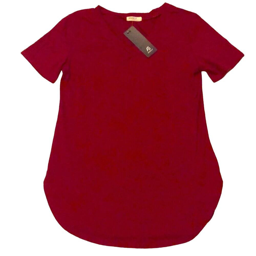 Anself Maroon V-Neck T-Shirt Size Large